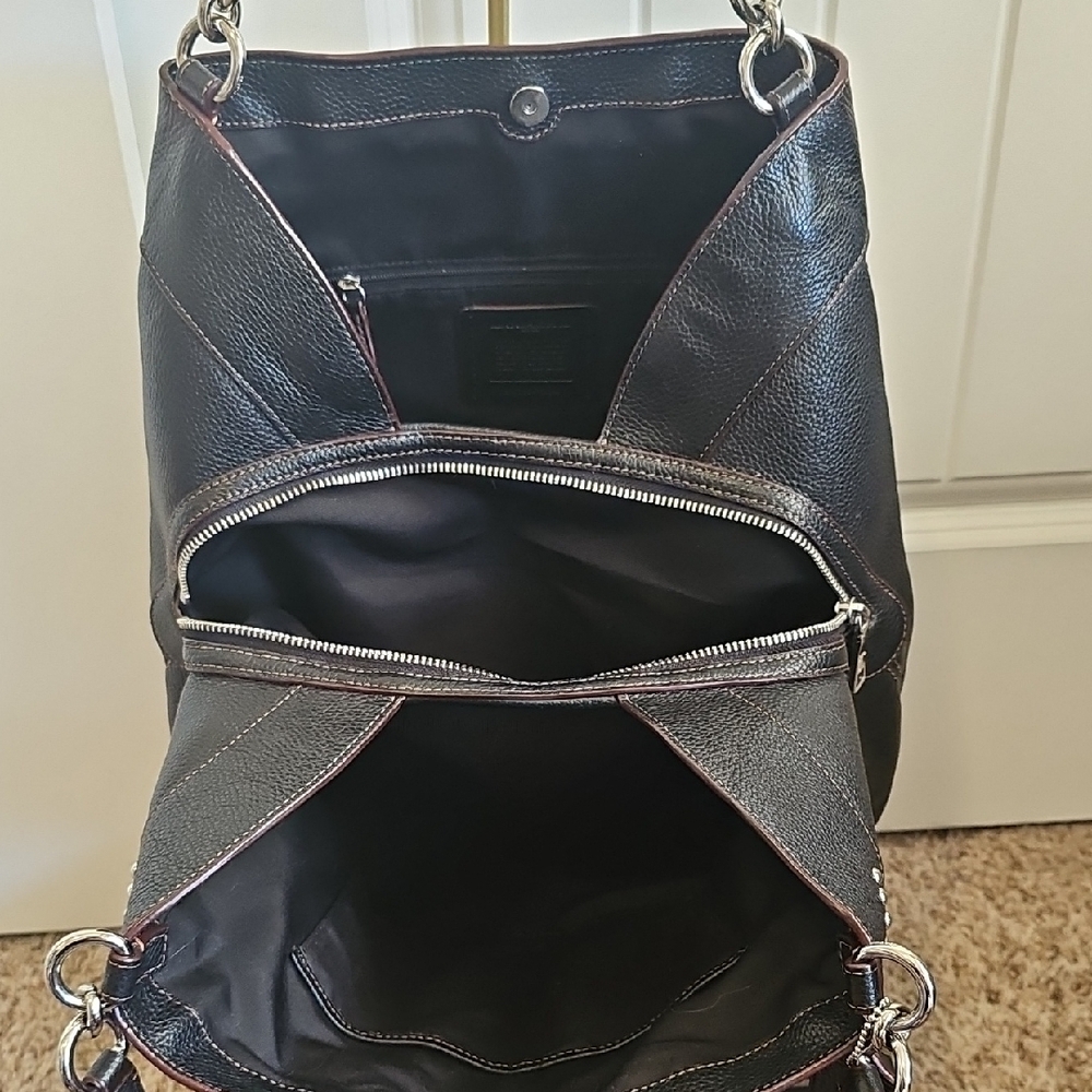 Coach 2017 Lexy XL Black Pebbled Leather Hobo Shoulder Bag Rivet Details. EUC - Picture 12 of 13